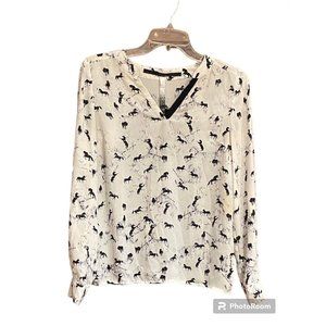 Kenzie Black And White Blouse Horses Long Sleeves XS